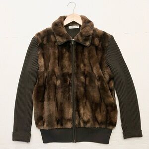 Carella Italy Vintage Merino Wool Faux Fur Jacket Brown Size 14
